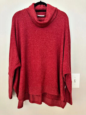 Zenana Cowl Neck Sweater in Red Size Medium